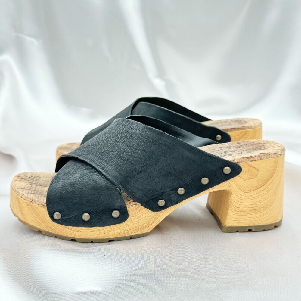 Kork-Ease Tatum Black Leather Strappy Platform Heels Sandals Size 8M